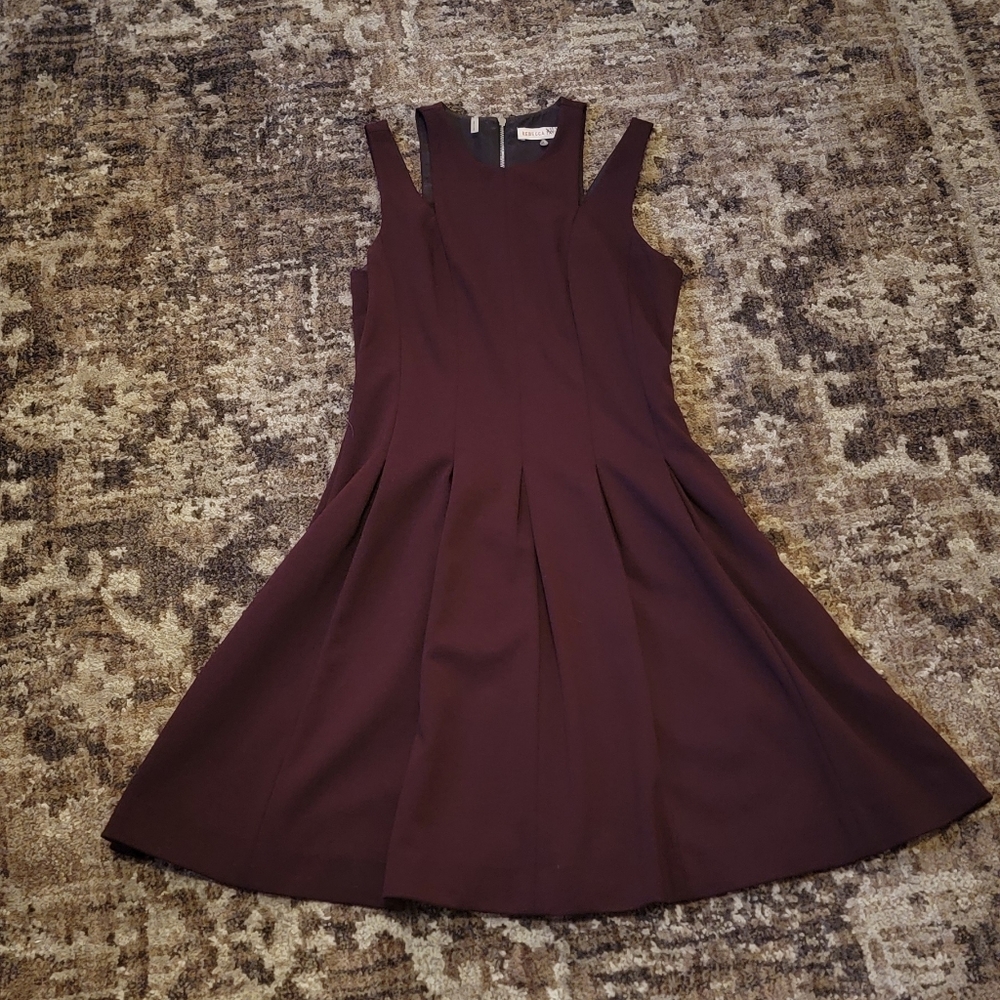 Rebecca Taylor 4 Maroon Burgundy Women Formal Business Flare Dress Winter Fall
